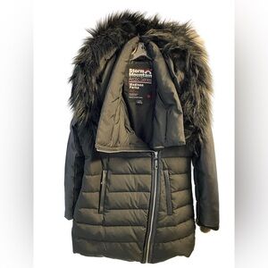 Storm Mountain Madison Parka Black Winter Coat Removable Faux Fur Hood Size L